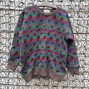 Vintage Made in England for Paul Stuart colorful leaves wool knit sweater MEDIUM